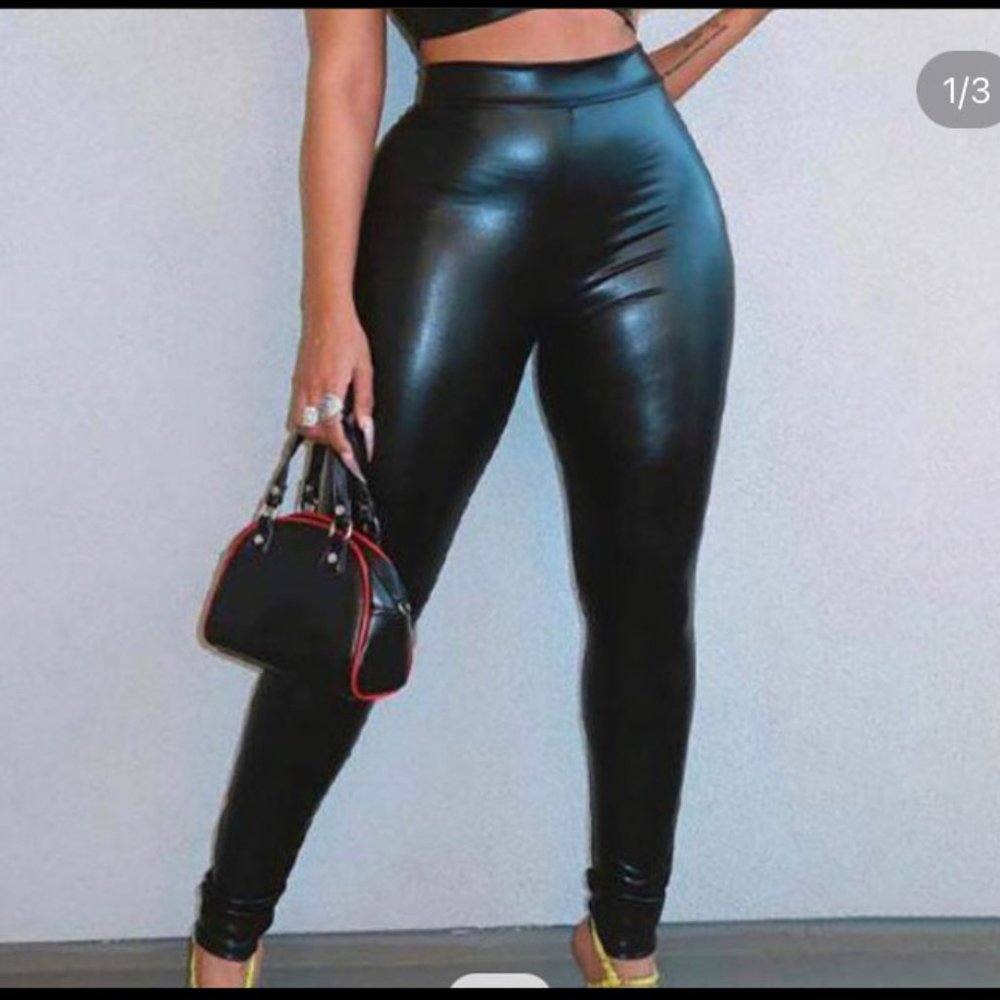 black pleather leggings
